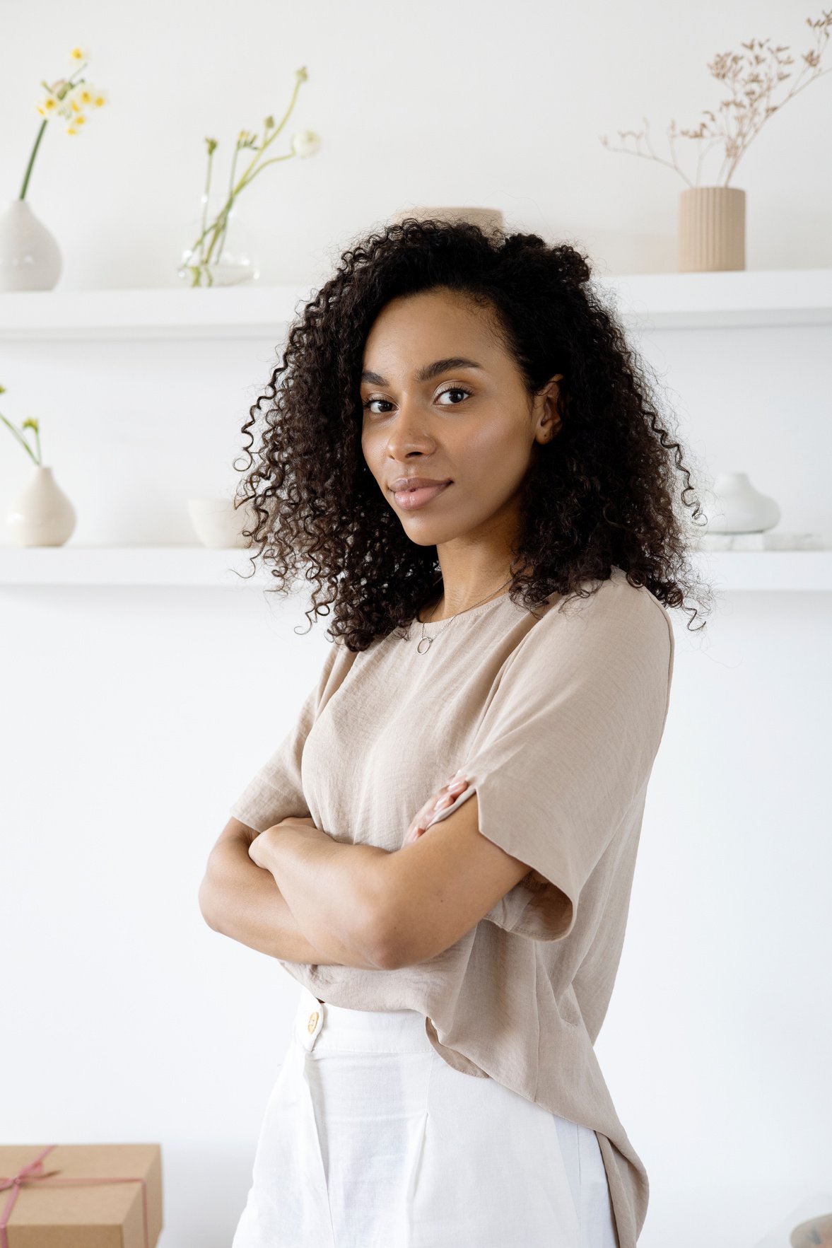 Woman Wearing Brown Blouse Top 